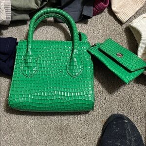 Green Crocodile-Embossed Handbag